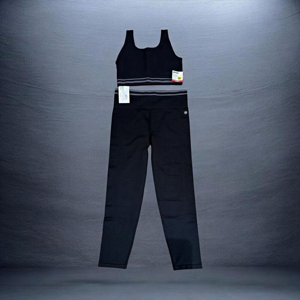 Penn Women’s Striped Knit Jumpsuit L Black/Gray Stretch Athleisure
